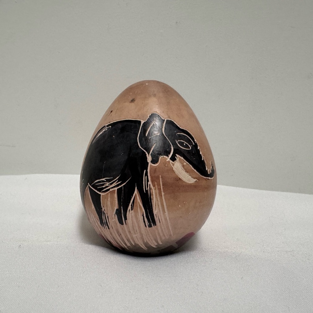 Vintage Soapstone Egg Figurine Elephant Hand painted from Kenya.